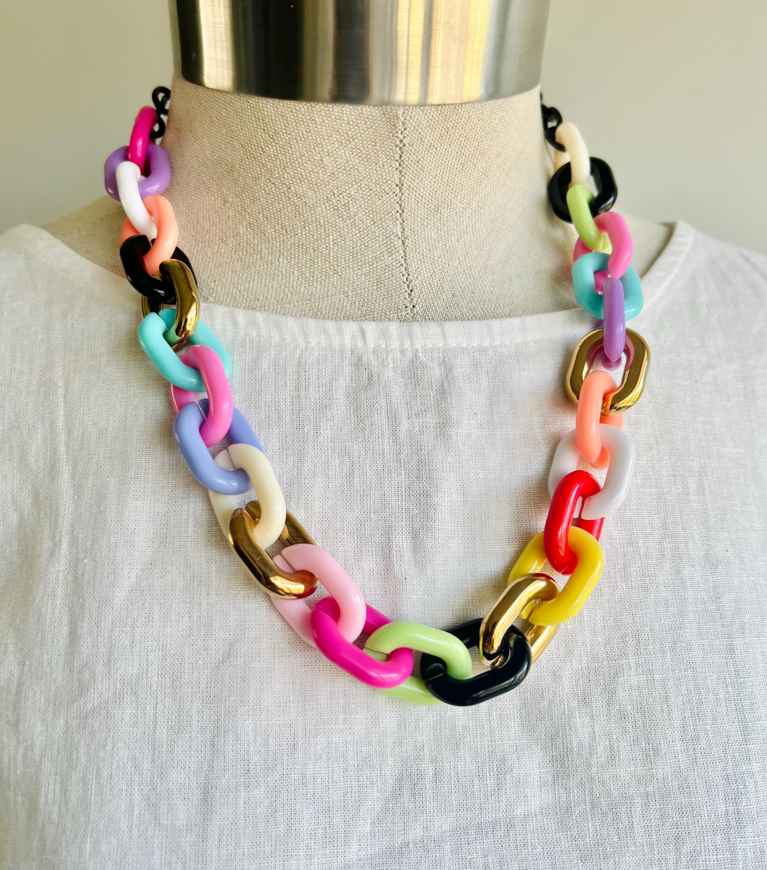 Rainbow Statement Necklace Colorful Acrylic Chain Necklace Long