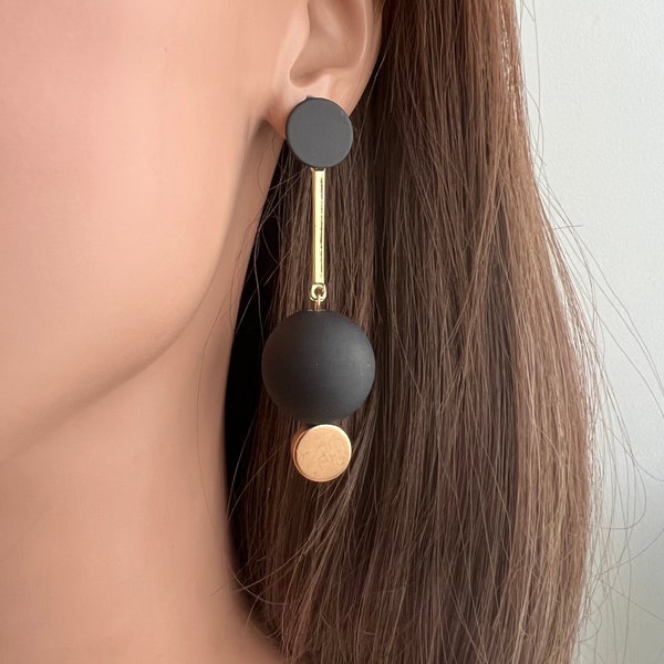 Modern Earrings, Geometric Earrings, Contemporary earrings, Minimalist earrings, Black Statement Earrings, matte earrings, Drop Earrings