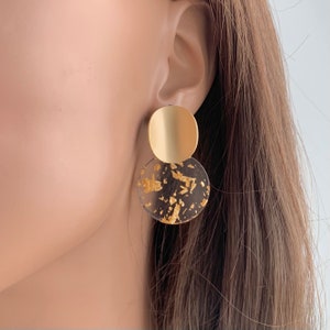 Gold flake Earrings, Acrylic Gold flake earrings, Gold Earring, Statement earrings, Stud Earrings, Contemporary Earrings, Geometric Earrings