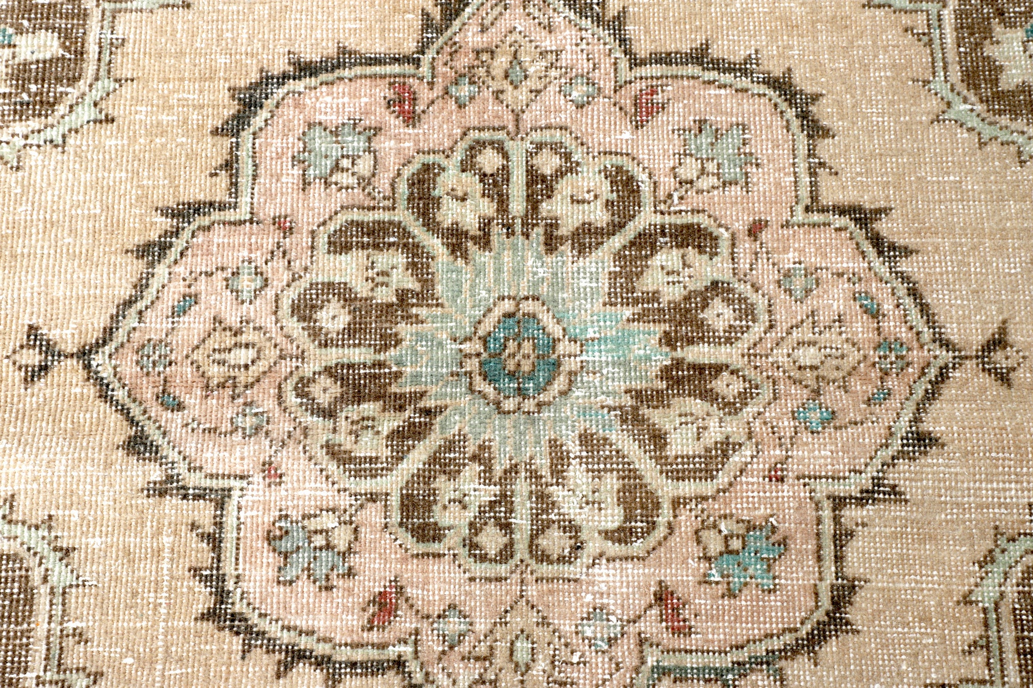 Handmade Oushak Wool Runner Rug: Beige Brown Green Turkish Hallway Rug (2x13 ft)