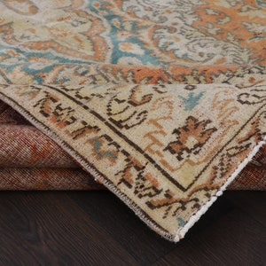 5x9 Turkish Orange Blue Handmade Neutral Rug, 5x8 Rug, Decorative Rug, homedecor Rug, Turkey Rug, Vintage Rug, Antique Rug, 5.7x9.2 Feet