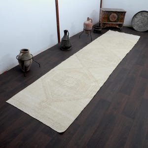 3x12 Turkish Runner, Cream Beige Brown Runner, Handmade Runner, 3x12 Runner Rug, Oushak Runner, Halway Runner,  Wool Runner, 3.1x12.2 feet