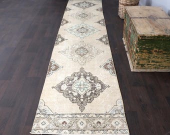 2x8 Turkish Beige Brown Handmade Neutral Runner, Turkish Rug, 2x12 Runner,Oushak Runner, Halway Runner, Entry runner, Wool runner,2.6x12.6ft