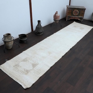 2x11 ft Beige Brown Muted Handmade Turkish Runner, Oushak Runner, Neutral Runner, Narrow Runner, Wool Runner, Kitchen Runner, 2.7x11.1 feet