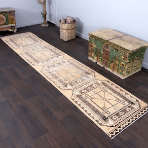 2x11 Beige Brown Turkish Neutral Handmade Runner, 2x11 Runner, Oushak Runner, Halway Runner, Turkish Runner, Entryway Runner, 2.5x11.4 feet
