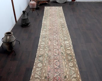 Oushak Wool Runner Rug: Brown & Green Entryway Decor - 2.4x12.2 ft