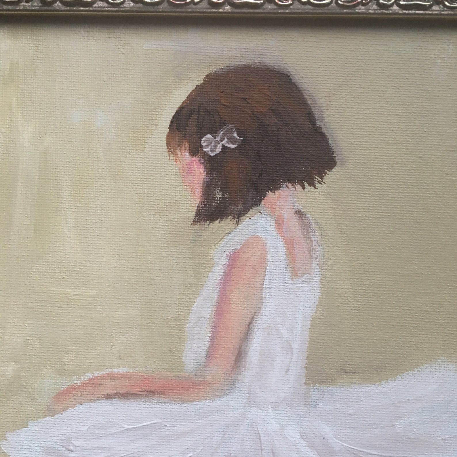 junior ballet dancer in her red ballet shoes an original acrylic on a 12