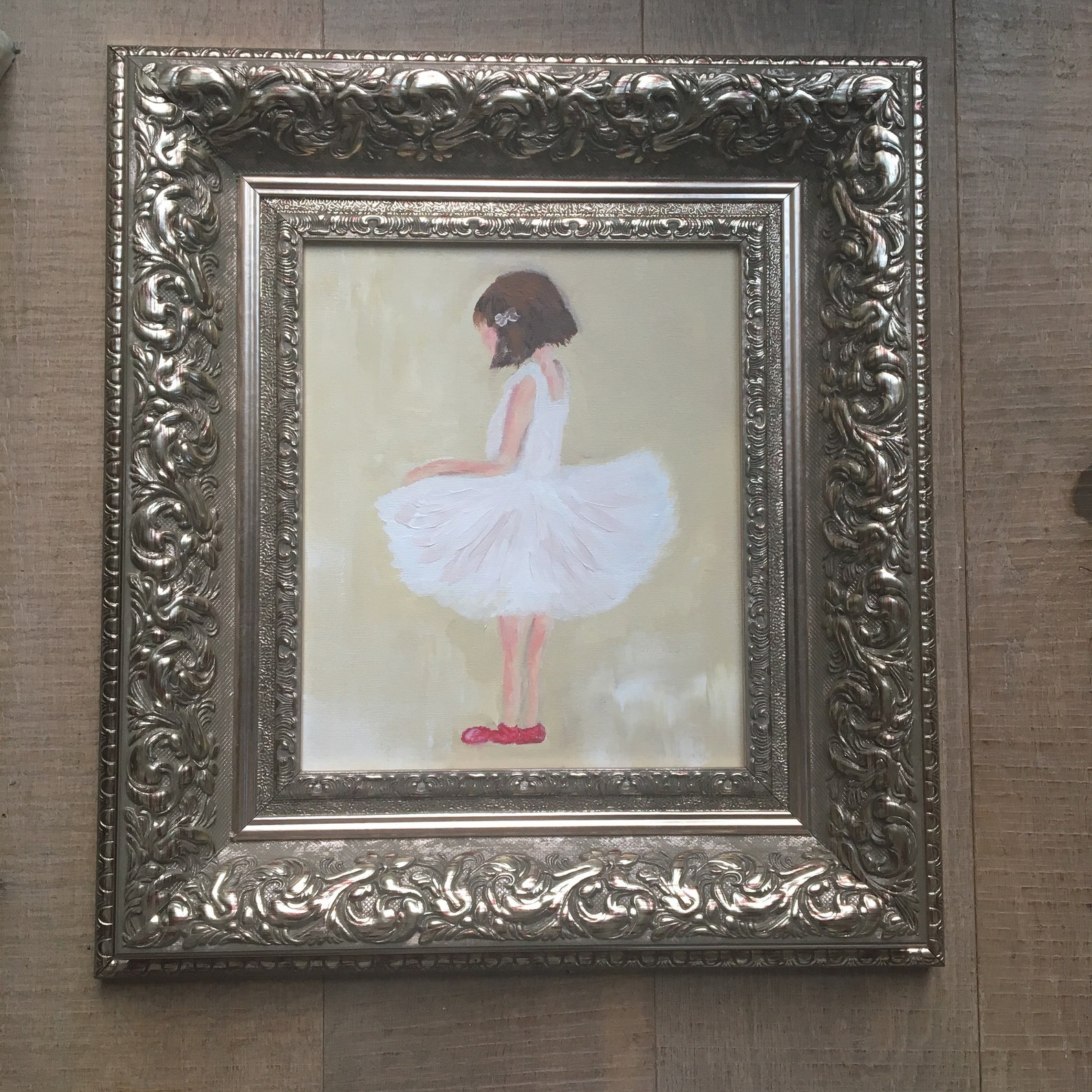 junior ballet dancer in her red ballet shoes an original acrylic on a 12