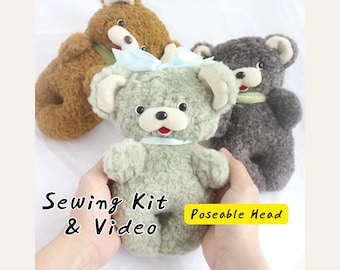 Kit fai da te per orsacchiotto di peluche, kit artigianale per orsacchiotto di peluche, kit da cucito per orsacchiotto, kit da cucito per orsacchiotto in stile vintage con tutorial