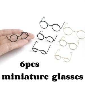 6pcs-miniature wire glasses for pipe cleaner animal wool felt doll glasses mini round wire glasses for doll spectacles dollhouse