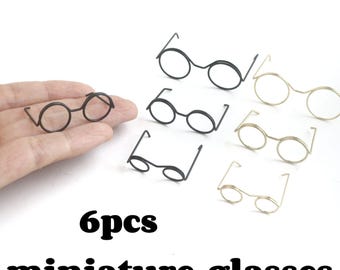 6pcs Miniature Wire Glasses For Crochet Animals Wool Felt Plush Small Round Doll Spectacles