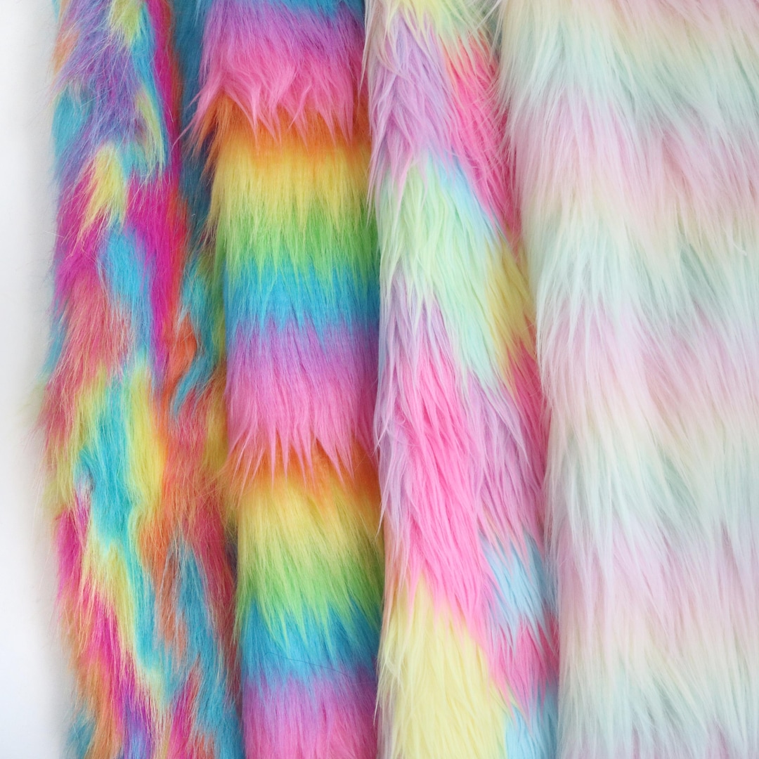 NEW! Shaggy Rainbow Faux Fur Long Pile Multicolor Fake Fur Neon