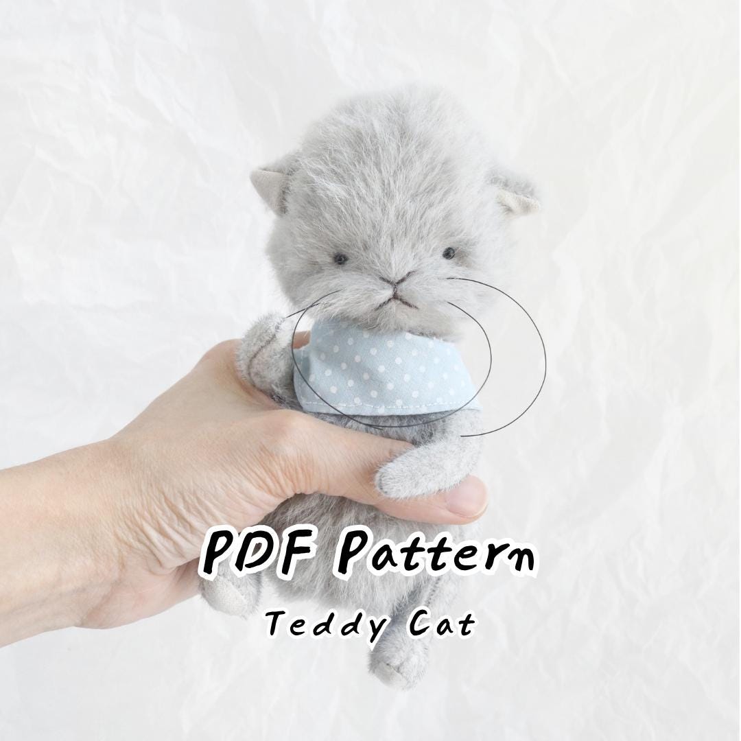 関節可動式テディキャットぬいぐるみ型紙、アーティストキティトイPDF