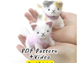 Cat Sewing Pattern with Instruction, Stuffed Cat Kitty PDF Patterns, Mini Plush Sewing Project