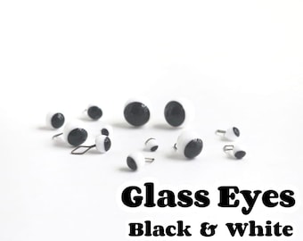 3pairs Googly Glass Eyes Black & White Glass Teddy Bear Eyes On Loop 3mm 4mm 5mm 6mm 8mm 10mm 12mm 14mm