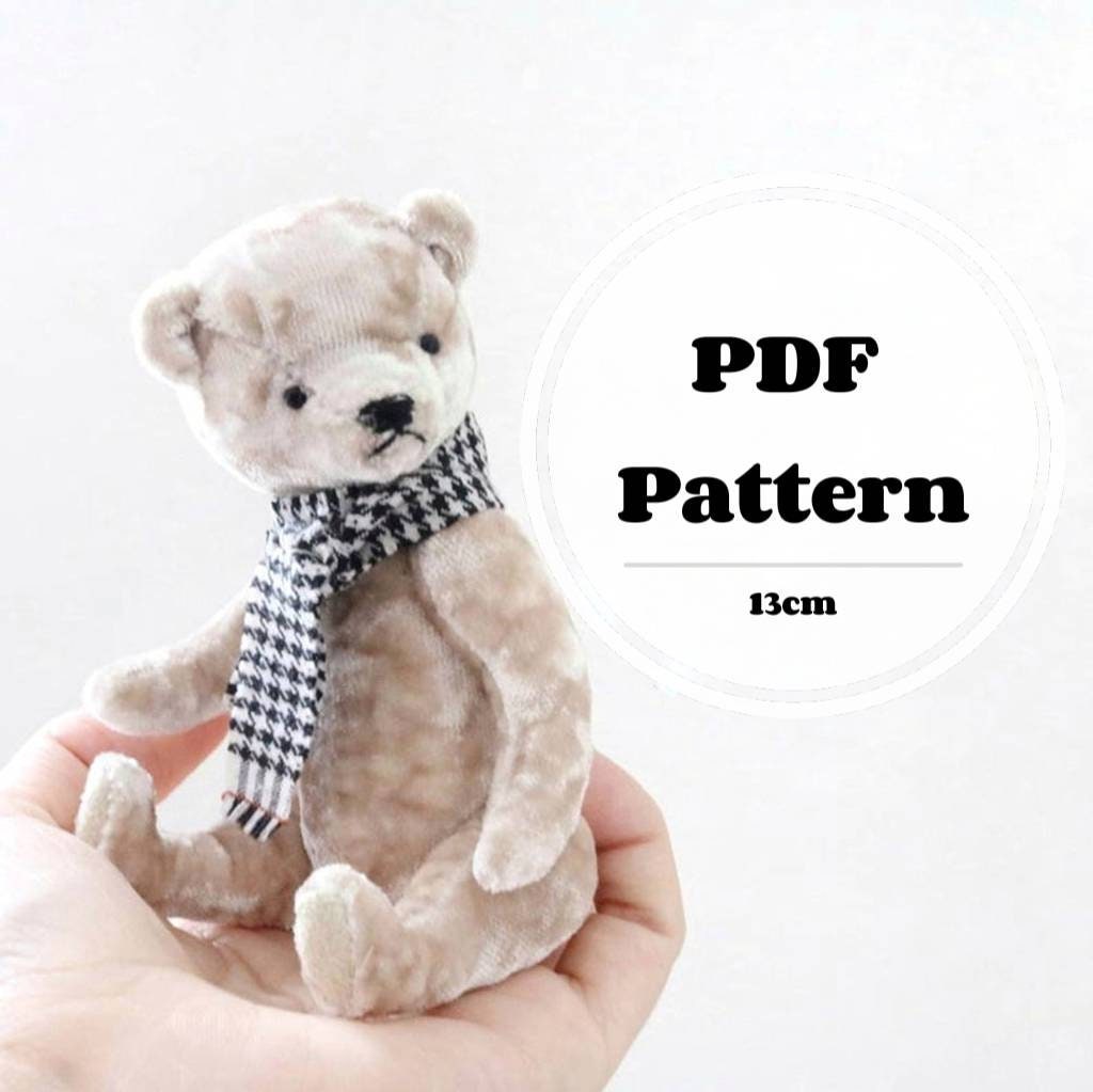Artist teddy bear pattern (13 cm), cute bear sewing pattern