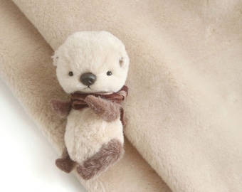dense beige faux fur for stuffed animals Otter plush faux fur Plushies fleece fur fabric Teddy bear fur fabric fur fabric for toy making C10