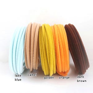 May include: Five bundles of flexible, fuzzy craft stems arranged in a row. The colors from left to right are labeled as lake blue, camel, golden, orange, and dark brown. Each bundle consists of multiple thin, textured, wire-core stems.