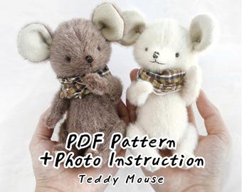 Teddy Mouse Sewing Pattern with Instruction, Jointed Mice Plush Toy PDF Digital Pattern, Stuffed Mouse