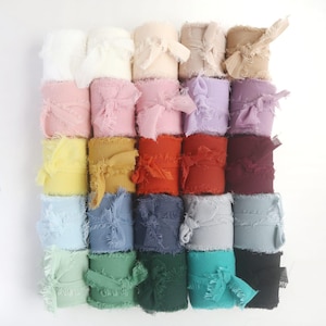 5 yards de ruban en mousseline de soie bord effiloché ruban ours en peluche bouquet ruban bord brut effiloché ruban de barre de chapeau ruban de gâteau de mariage carte d'invatation
