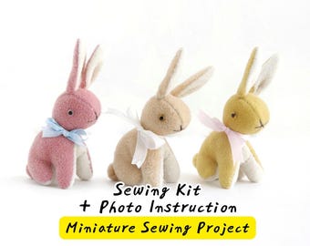 Mini katoenfluweel konijn naaipakket konijn knuffel knutselpakket mini konijn pluche DIY kit materiaal