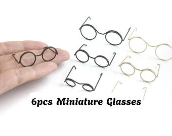 6pcs Miniature Wire Glasses For Dolls, Crochet Animals Wool Felt Plush Small Round Doll Spectacles