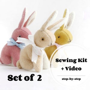 retro bunny doll craft kit sewing kit material kit stuffed rabbit doll mini rabbit doll making video tutorial with PDF pattern