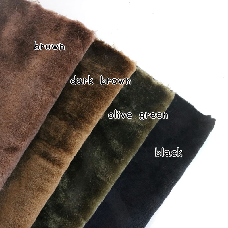 May include: Four fabric swatches in different colors: brown, dark brown, olive green, and black.