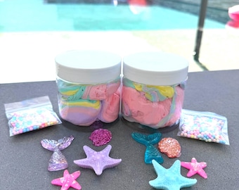 Sensory scented foam slime playdoh with mermaid and under the sea gems