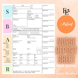 PRINTABLE Nursing Report Sheet/ Nurse Brain/ SBAR report sheet/ICU report sheet/Med surg report sheet/R.N. report sheet/patient report sheet