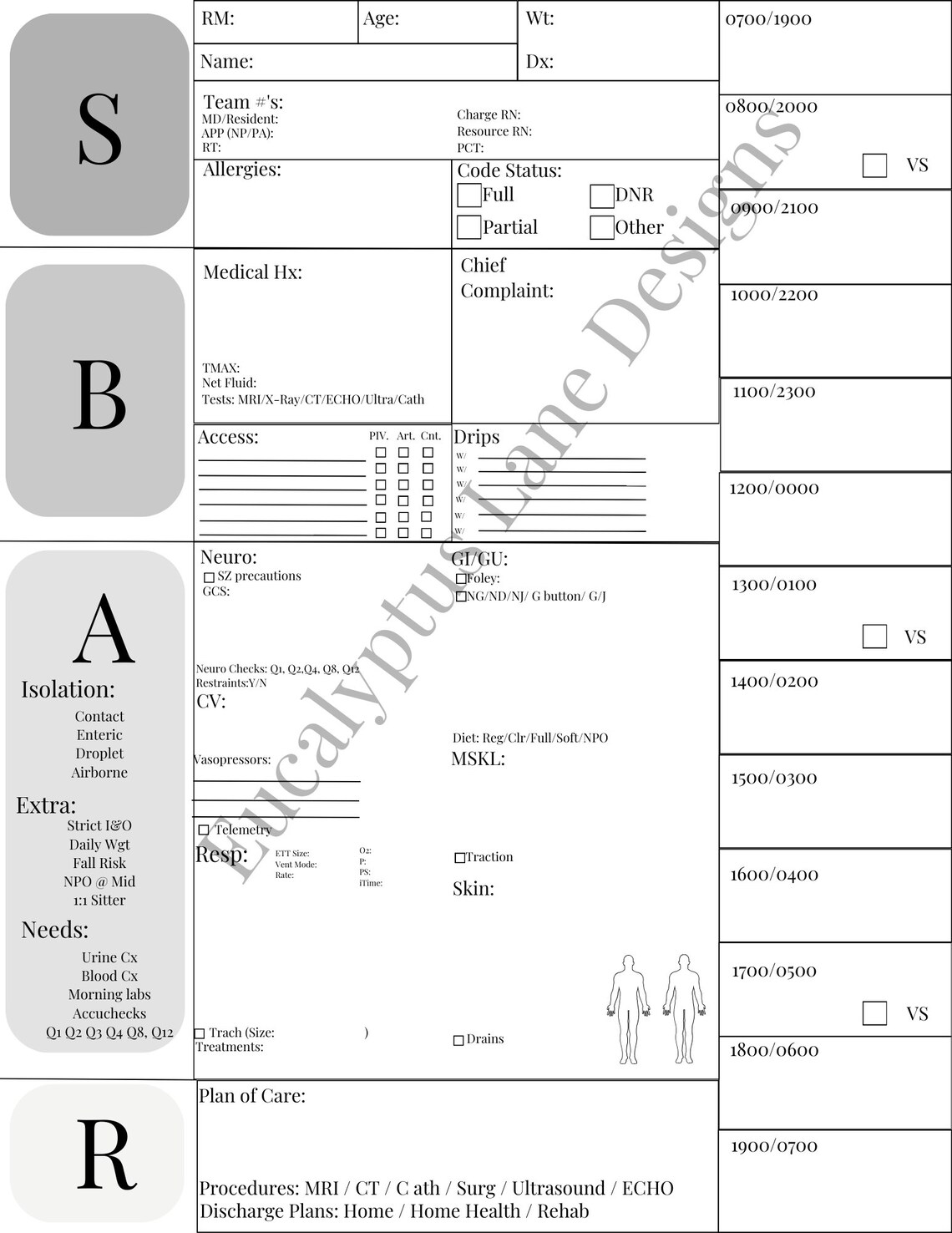 PRINTABLE Nursing Report Sheet/ Nurse Brain/sbar Report Sheet/icu Report Sheet/ Med Surg Report ...