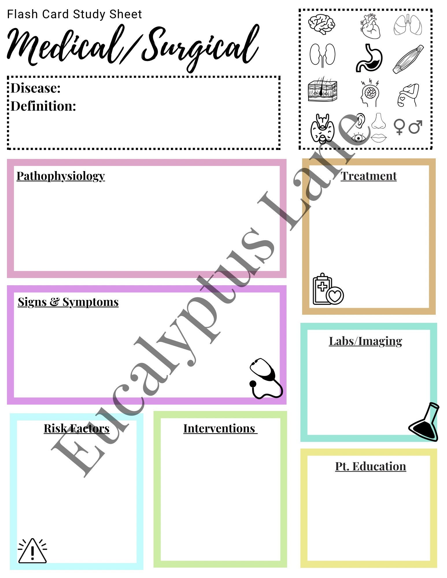 Medical Student Study Guide Example PRINTABLE - Nursing School Medical Surgical Template/ Med Surg Study ...