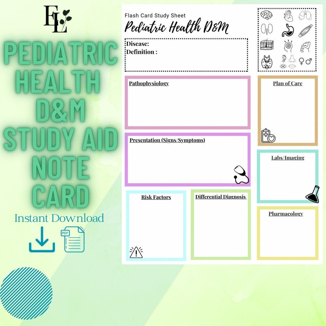 PRINTABLE Nursing School graduate Pediatric D&amp;M Template/ Study Guide ...