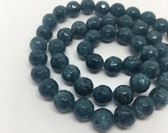 Stones - round green/blue faceted - 8mm