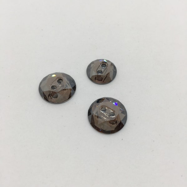 Swarovski - bouton rond gris faceté - 14mm et 12mm