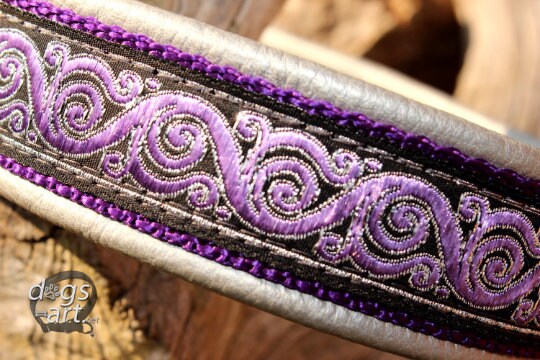 Dog Collar Leather Custom, Purple Silver, Martingale Limited Slip, Design your own