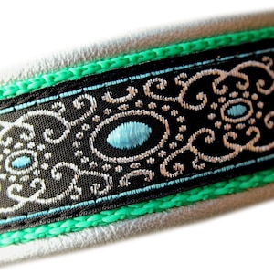 Dog Collar Leather, Silver sparkly, Blue, Green, with strong Metal Buckle, Personalization available, Design your own