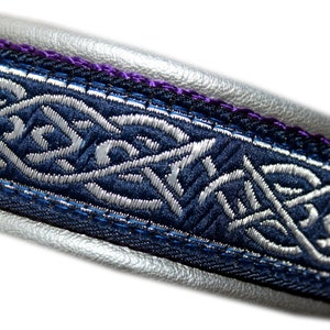 Irish Knot Dog Collar Leather, Silver Blue, Adjustable with Buckle Metal, Design your own