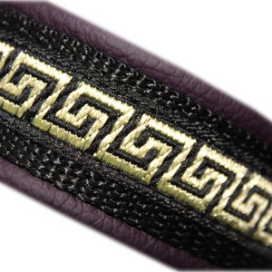 Griechischer Schlüssel Hundehalsband Leder, Lila, Schwarz, Gold, Verstellbar mit Schnalle Metall, Personalisierung verfügbar, Gestalte dein Eigenes