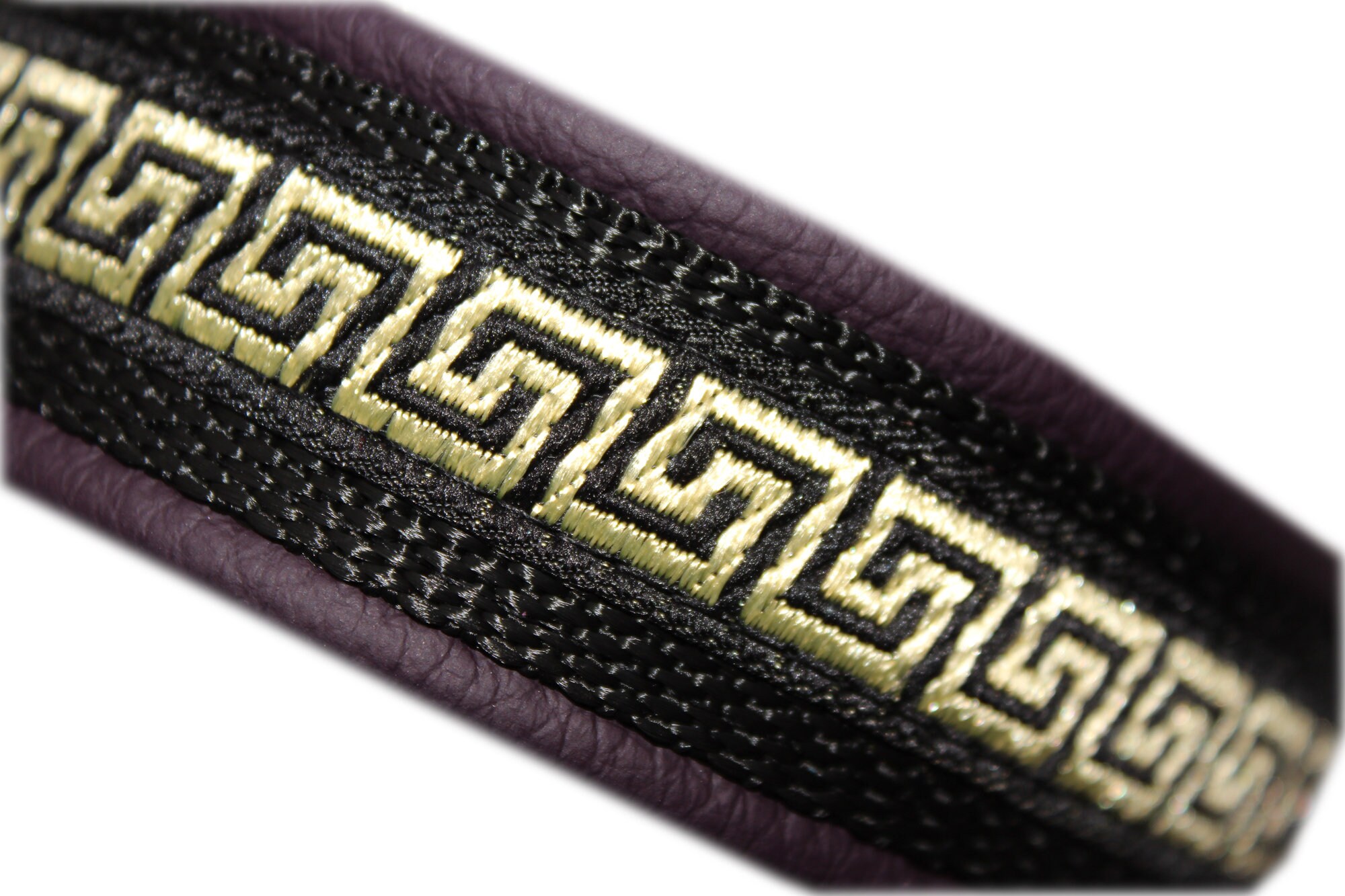 Greek Key Dog Collar Leather, Purple, Black, Gold, Adjustable with Buckle Metal, Personalisation available, Design your own