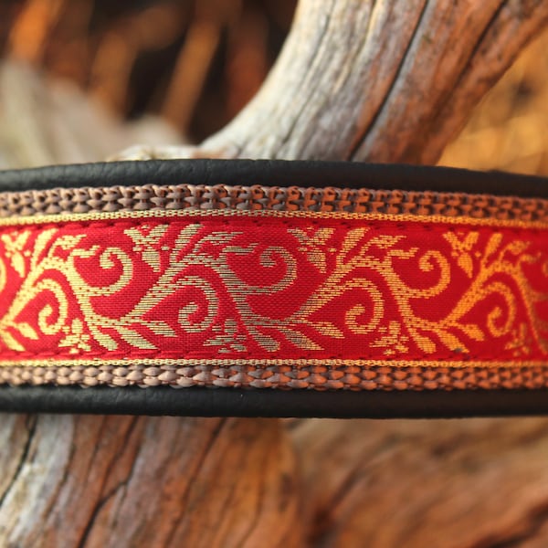 Red and Gold Dog Collar Leather, Martingale Chain Brass, Design your own