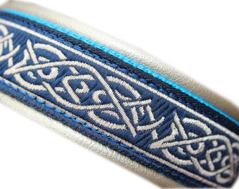 Celtic Irish Dog Collar Leather, Vikinger Knot Blue, Adjustable with Buckle Metal, Design your own
