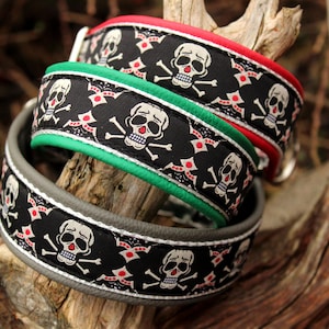 Dog Collar Skulls Tribal Leather, strong metal Buckle adjustable, with Personalization available