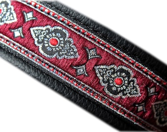 Dog Collar Black Red, Leather, Martingale Limited Slip, Sparkly metallic, Design your own dog collar