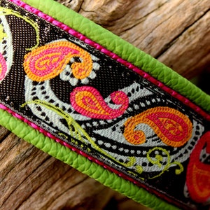 Paisley Dog Collar Leather, Adjustable with Buckle, with Name available, Design your own
