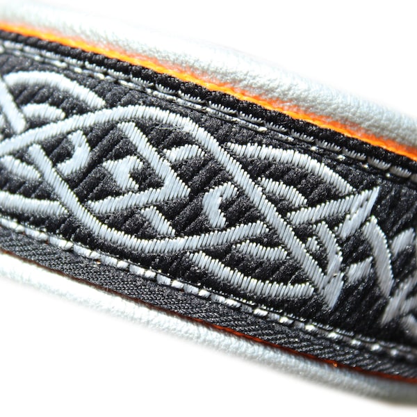Viking Dog Collar Leather, Celtic Knots black silver, Martingale Limited Slip, Custom dogcollars