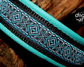 Teal Dog Collar Leather, Martingale Limited Slip, Slip on, Design your own