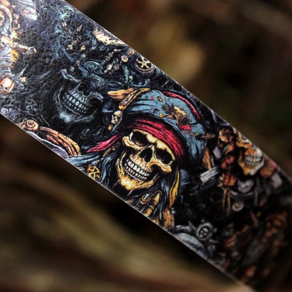 Dog Collar Biothane UV printed, Pirates and Skulls, Martingale, Limited Slip, Hardware antique Brass or Stainless Steel