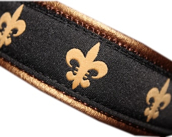 Fleur de Lis Dog Collar Leather, Brass Martingale Limited Slip, Design your own