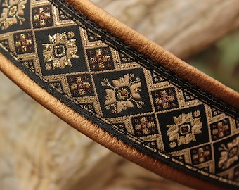 Dog Collar Leather, Fancy, strong metal buckle gold adjustable, with Personalization available